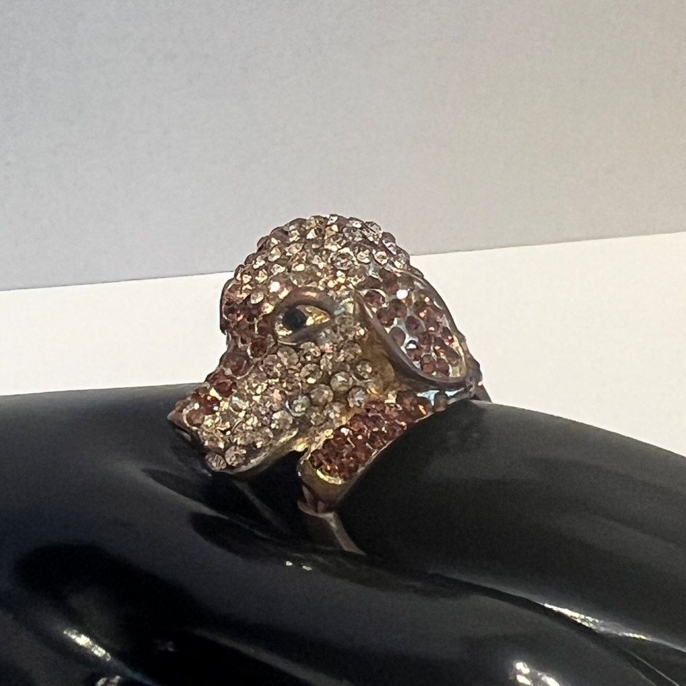 Large Dog Head Multi-Colored Crystal Studded Stretch Statement Ring SO CUTE! - Picture 3 of 5
